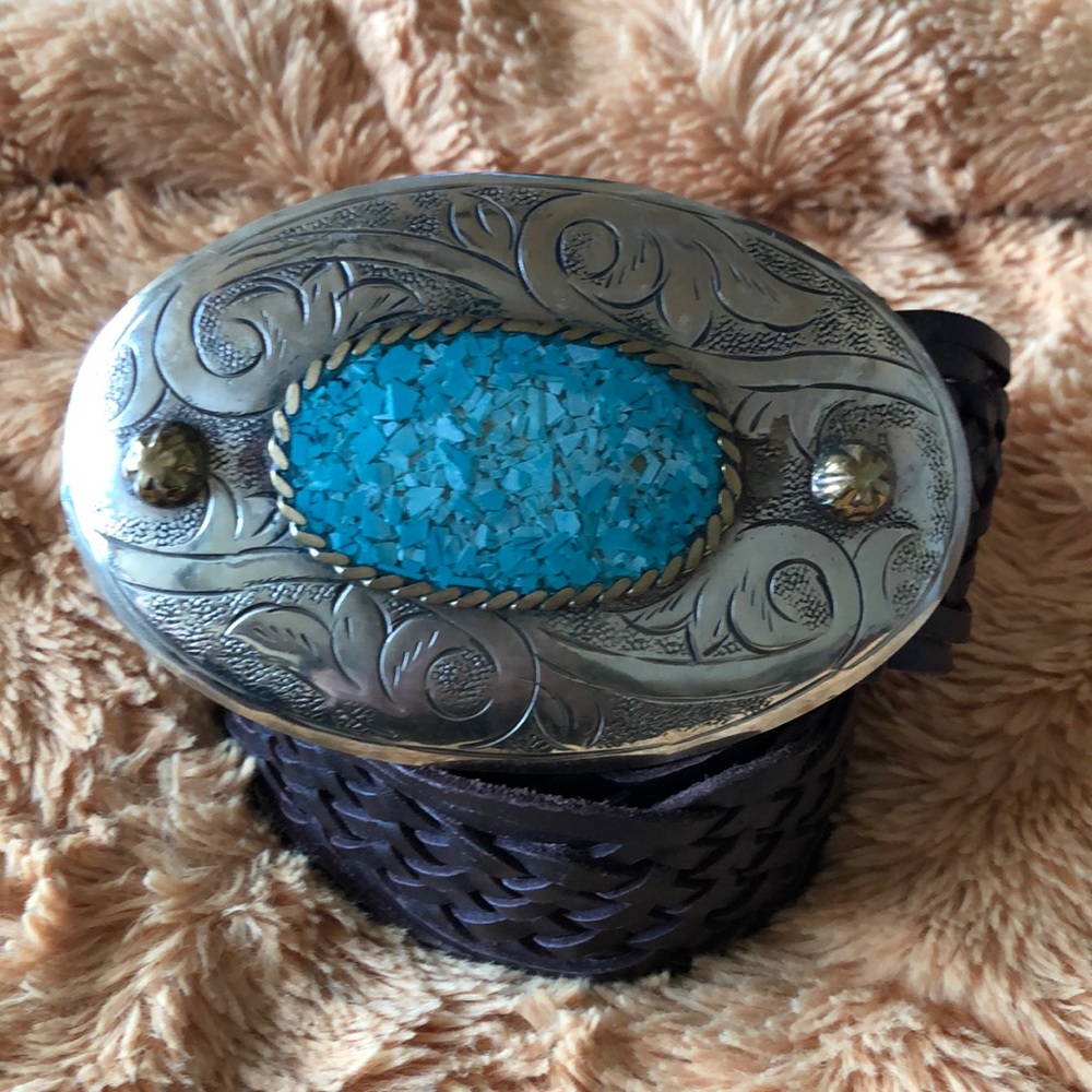 Turquoise silver large belt. Hand made.